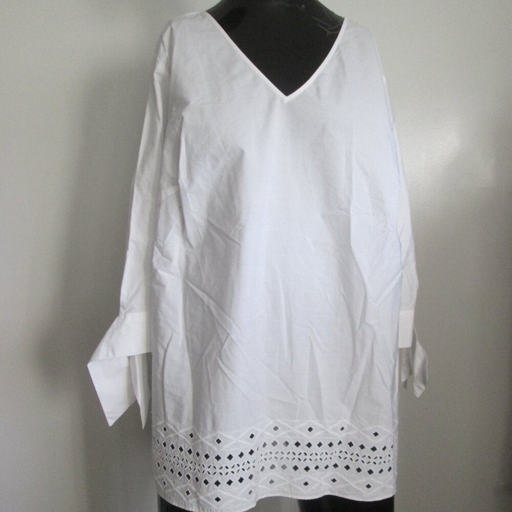 Talbots 100% cotton white eylet tunic blouse
